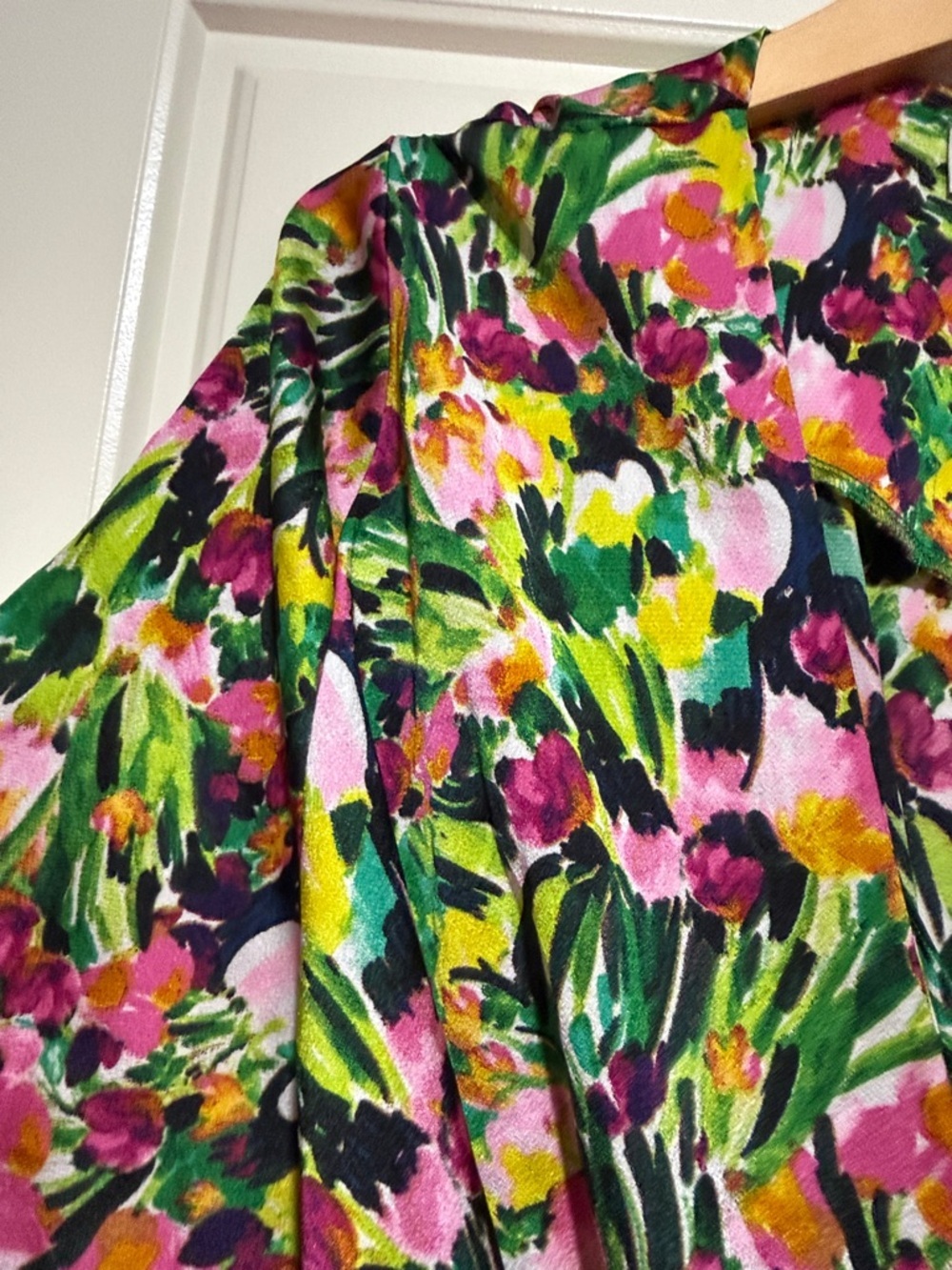 ASOS Floral Midi Wrap Dress in Pink, Green & Yellow liquorish satin - Picture 5 of 5